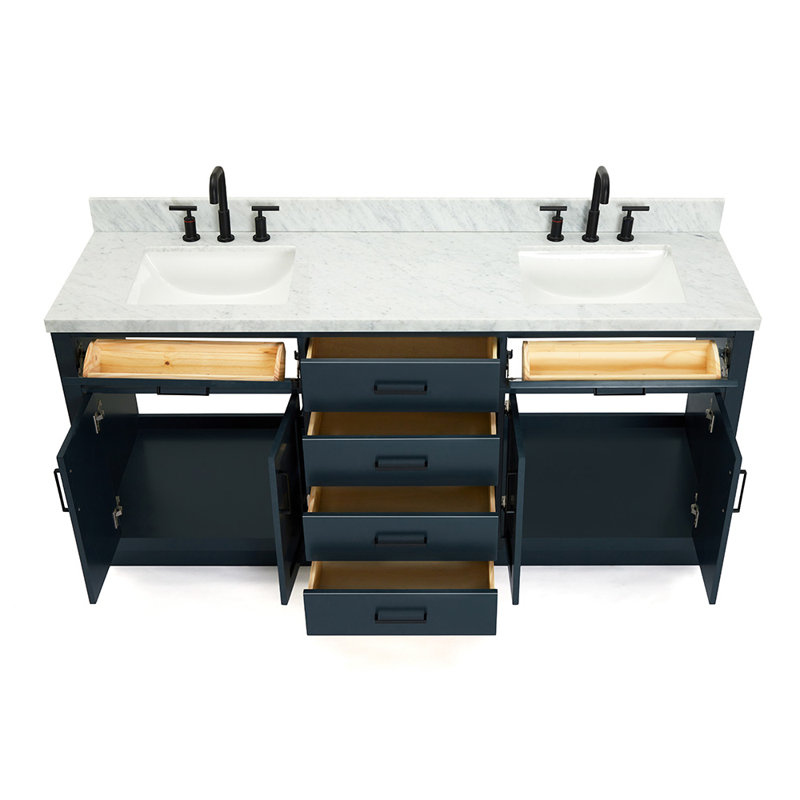 ARIEL HEPBURN 73 IN DOUBLE RECTANGLE SINK VANITY 1,5 IN, Midnight Blue, 73", Rectangular