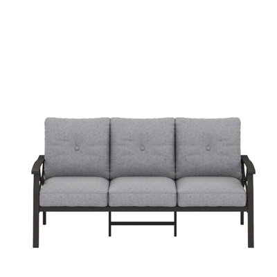 70” All-Weather Metal 3-Seat Patio Sofa, Khaki Frame With Gray Cushions
