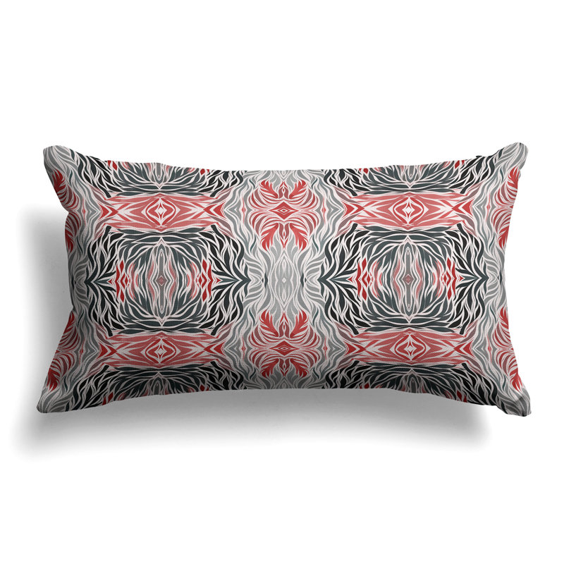 Leafy Whirl  Rectangular Throw Pillow, Gray/Red