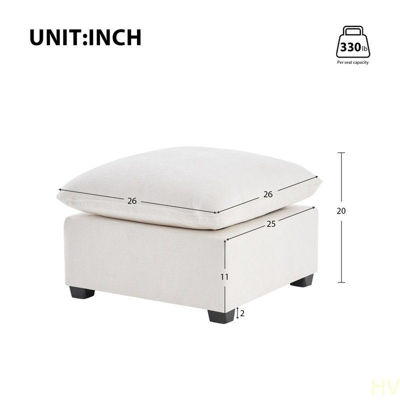 26*26" Ottoman Module For Modular Sectional Sofa,Wide Seat,Chenille, White