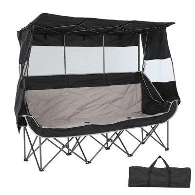 3-Person Camping Chair with Canopy, Oversized Folding Outdoor Loveseat with Cup Holders, Cooler Bag & Sun Shade by Hokku Designs