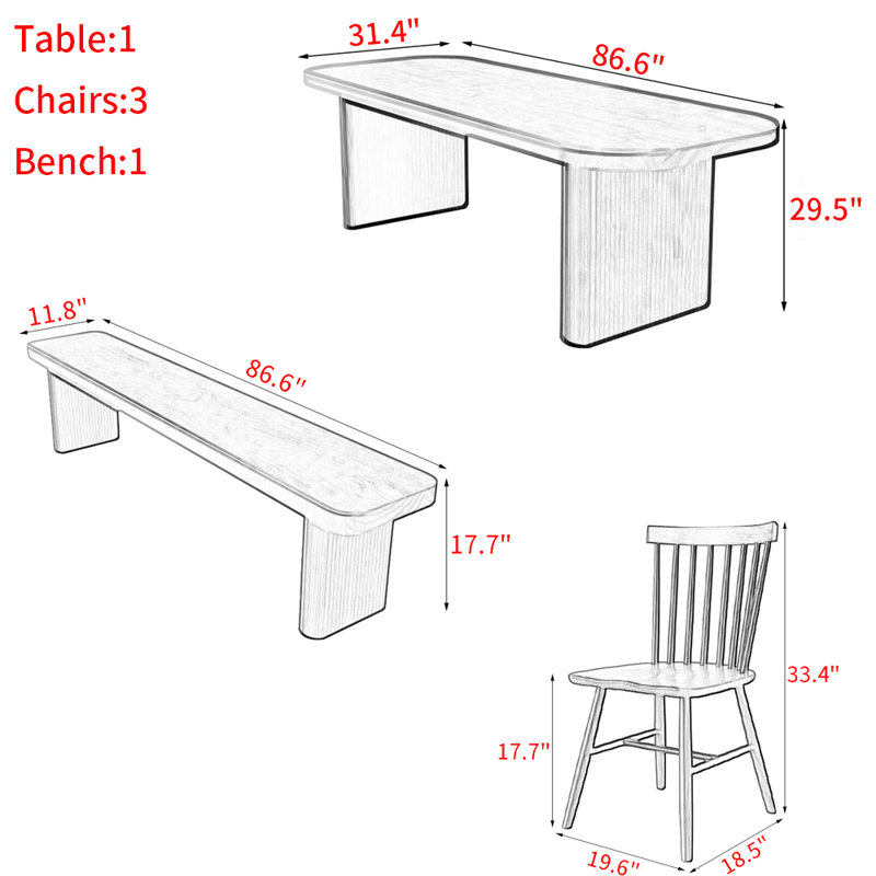 Table de salle à manger Trelan, H 29,5 po x L 86,6 po x l 31,4 po