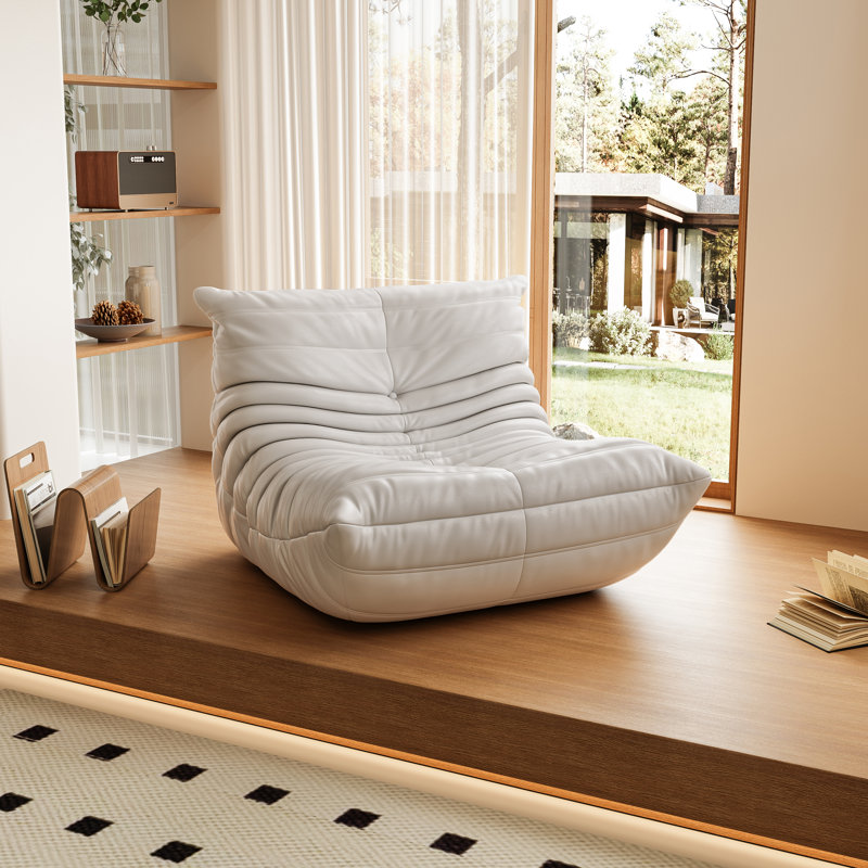 Microfiber Leather Standard Bean Bag Chair and Lounger, White Faux Leather, 36.12" X 28,33" X 40.15"