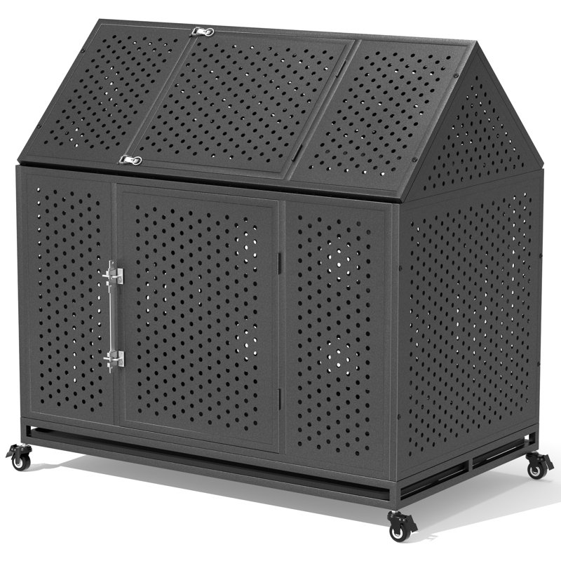 Extra Large Black Steel Escape-Proof Dog Crate with Pointed Roof