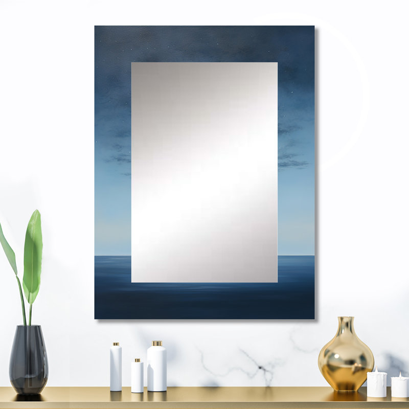 Magical Forest Moons Melody I - Blue Modern Wall Mirror, 32" x 24"