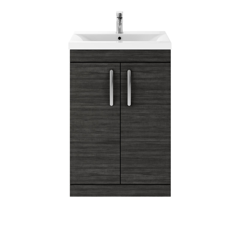 Athena 605mm Single Bathroom Vanity with Integrated Vitreous China Basin, Charcoal Black