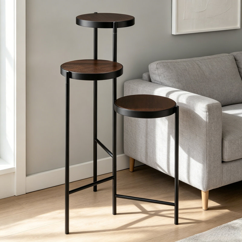 Black And Walnut 3-Tier Foldable Plant Stand