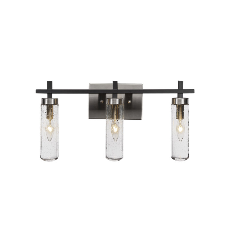 Salinda 3 Light Bath Bar, Clear Bubble, Matte Black/Brushed Nickel