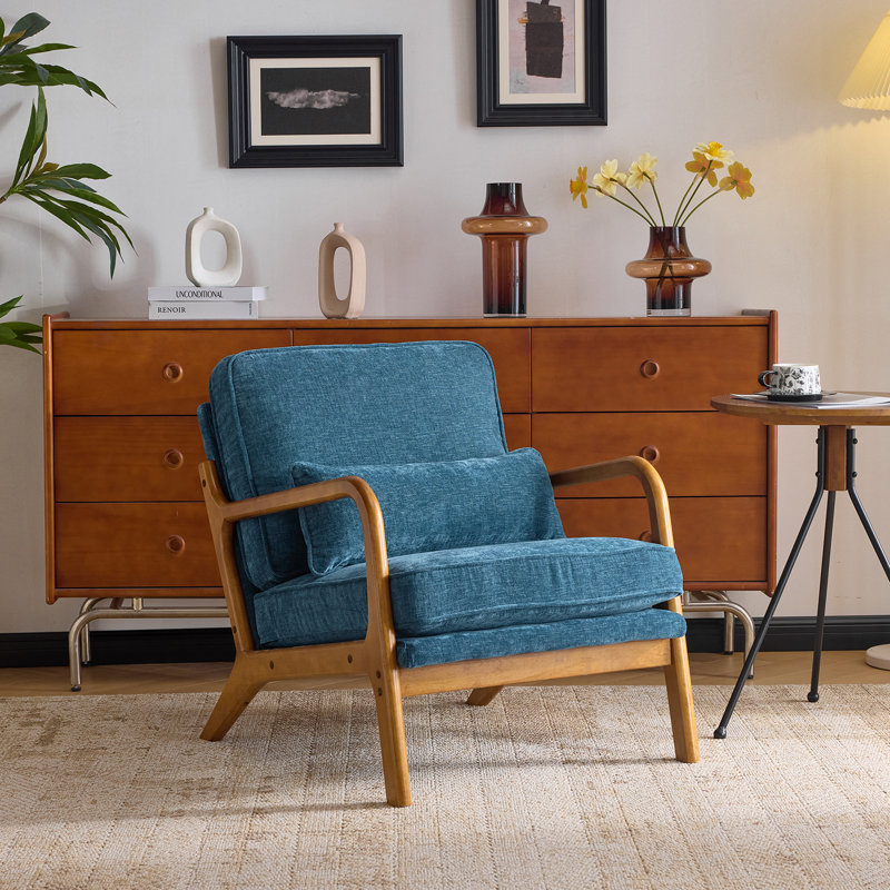 Fauteuil en chenille Mid-Century, Bleu