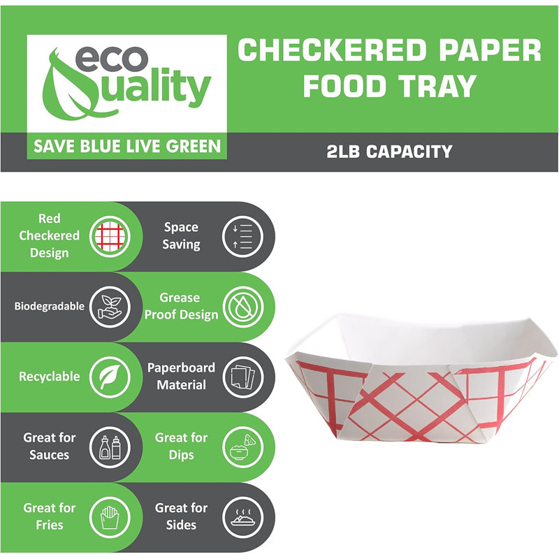 Plateau alimentaire à carreaux rouges 2 lb Ecoqualité - pour les pique-niques, les carnavals, le camping, le barbecue et les fêtes (600)