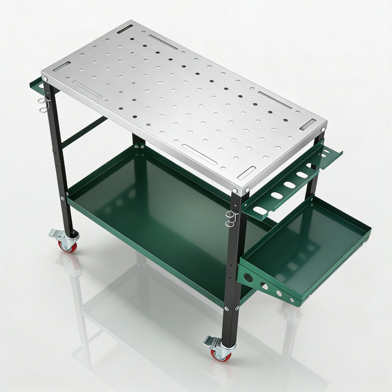 Table de soudage 36 po x 18 po avec roulettes, table de soudage avec plateau de rangement et panneau perforé