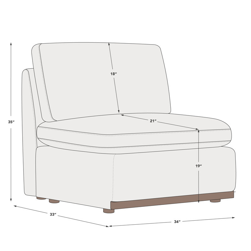 Sayette 34'' Upholstered Armless Chair For Sectional Sofa, Dove Grey