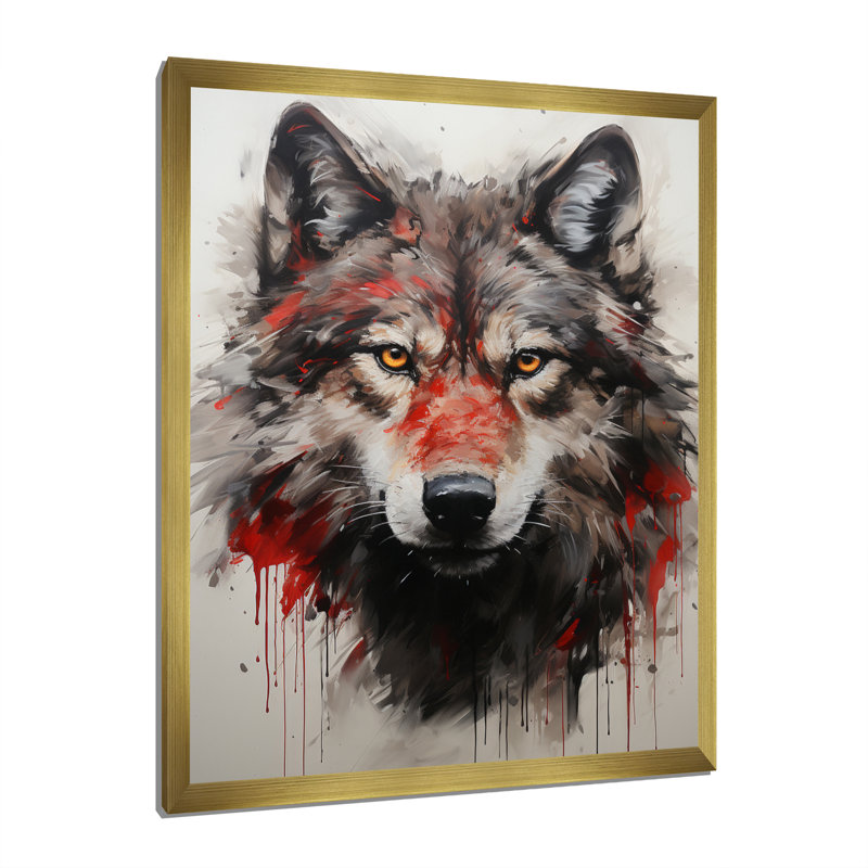" Crimson Wolf Bold II ", Gold Picture Framed, 32" H x 24" W x 1" D