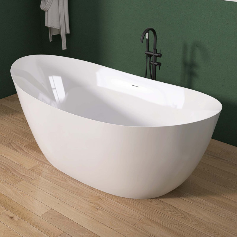 63" x 32" Acrylic Freestanding Soaking Bathtub with Overflow and Drain