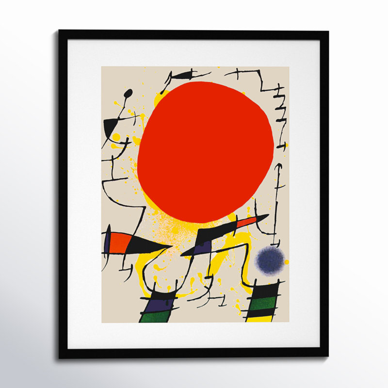 " Le Soliel Rouge (The Red Sun) " by Joan Miro Painting Print, Noir Black Framed, 34" H x 28" W