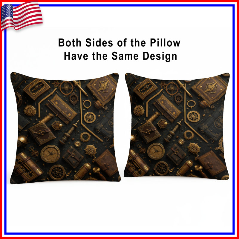 Coussins décoratifs à double face Steampunk Accessoires Collection, 18 x 18 pouces