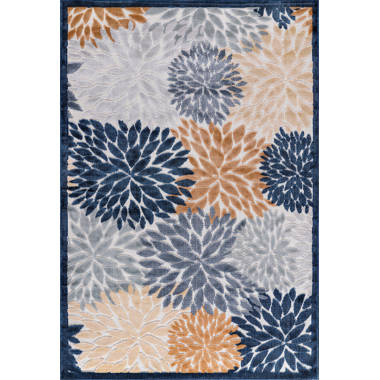 Weyland Floral Power Loom Blue/Orange Indoor/Outdoor Patio Rug World Menagerie Rug Size: Rectangle 12' x 15