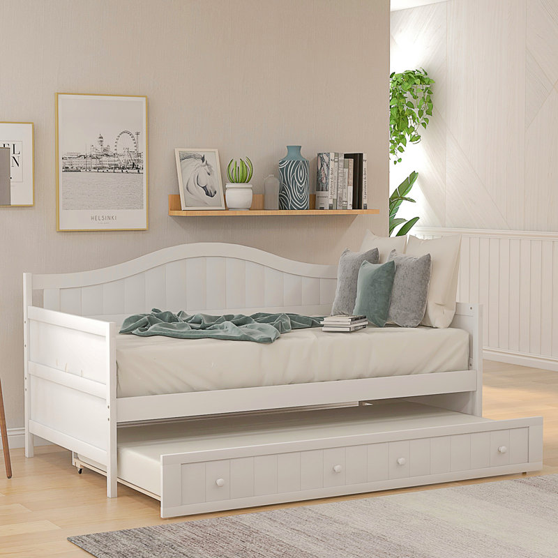 Twin Wooden Daybed With Trundle Bed, White