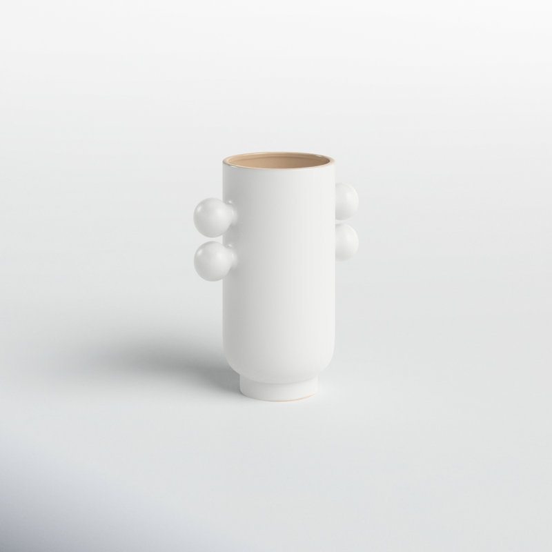 White Round Handmade Ceramic Planter with Spheres