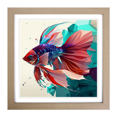 Siamese Fighting Fish Cubism - Single Picture Frame Print on Wood