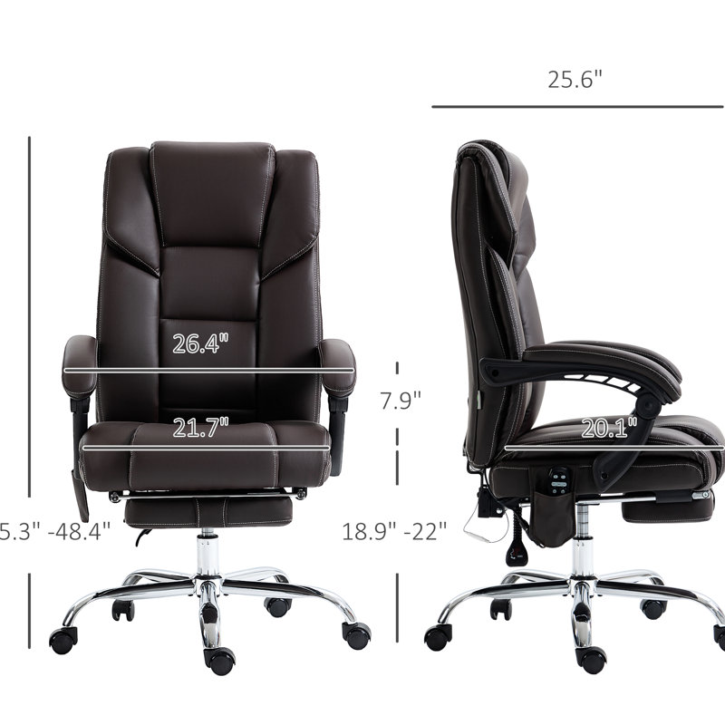 Fauteuil inclinable de bureau 6 vibrations avec chauffage lombaire, options de hauteur réglable, repose-pieds, inclinable, fauteuil en cuir d'unité centrale brun 6 points de chaleur, hauteur, inclinable
