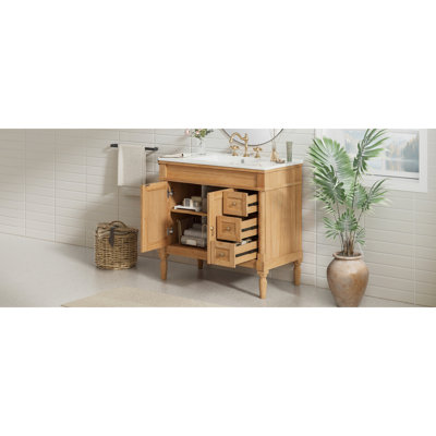 36" Bathroom Vanity With Ceramic Sink, Soft Close Doors, Adjustable Shelves, Modern Storage Cabinet For Small And Medium Bathrooms
