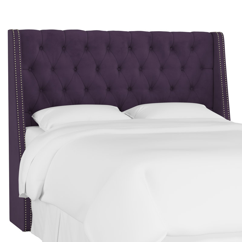 Tête de lit tapissier à oreilles Crosston, Très grand, Velours aubergine classique, Velours