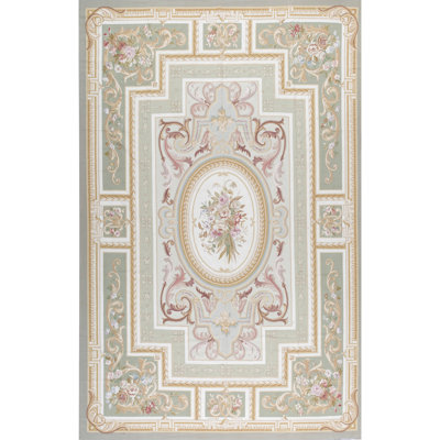 Hand-Knotted High-Quality Green and Beige Area Rug