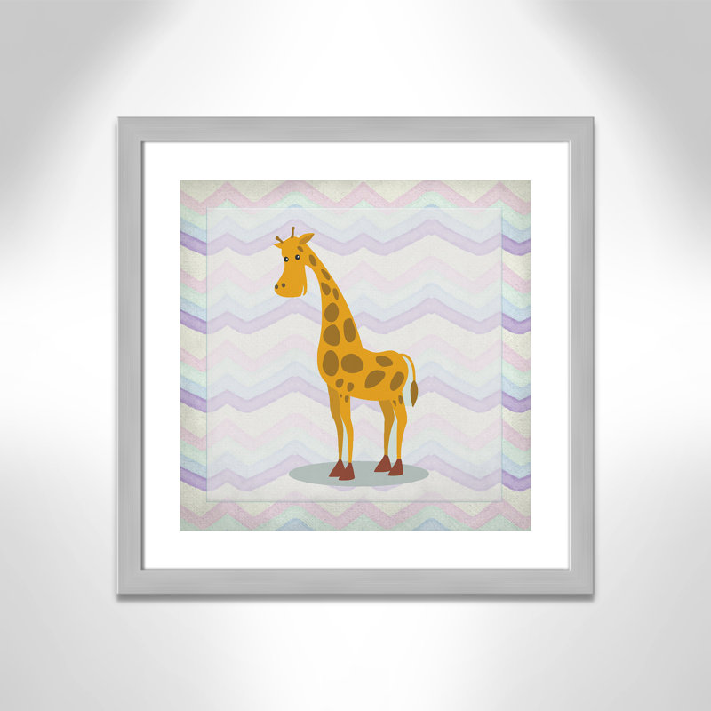 Décalcomanie murale «Pink Giraffe Time», Encadré plat argent, H 22,5 po x l 22,5 po x P 0,6 po
