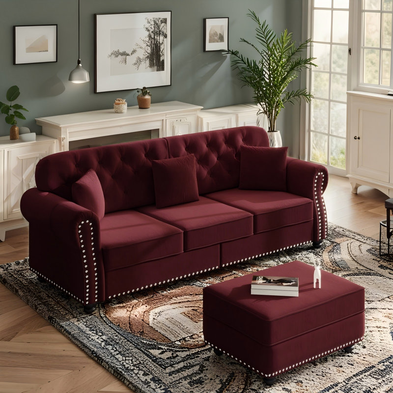 Canapé Chesterfield 82,6 po, Rouge