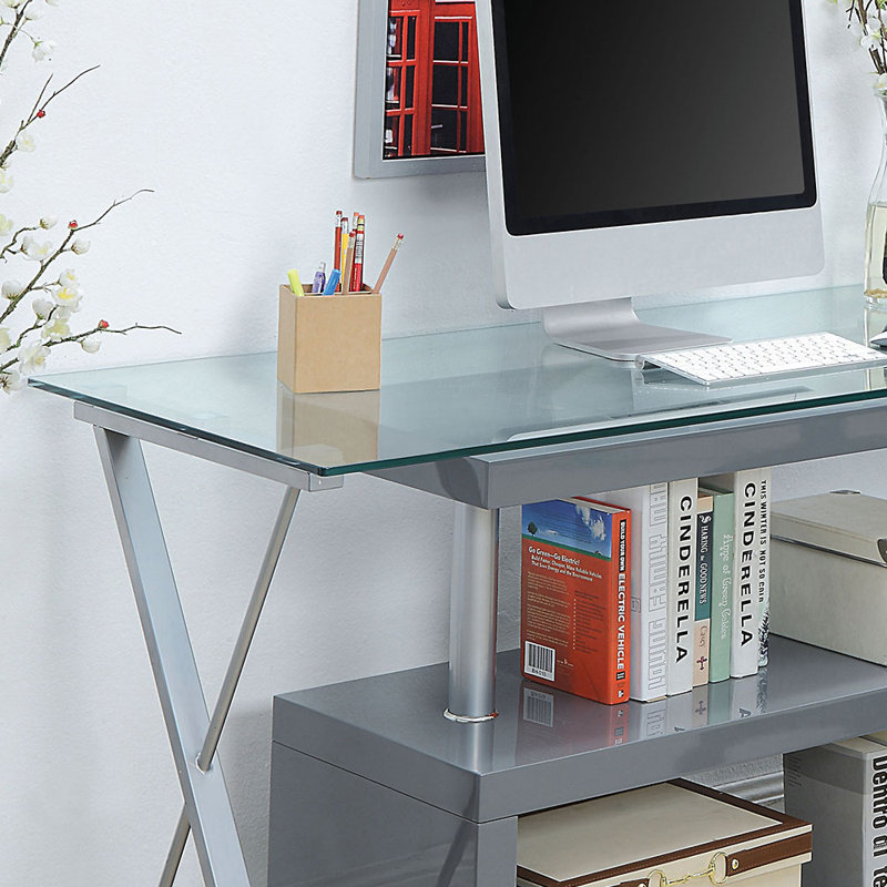 Evee Glass Top Metal Base Executive Desk