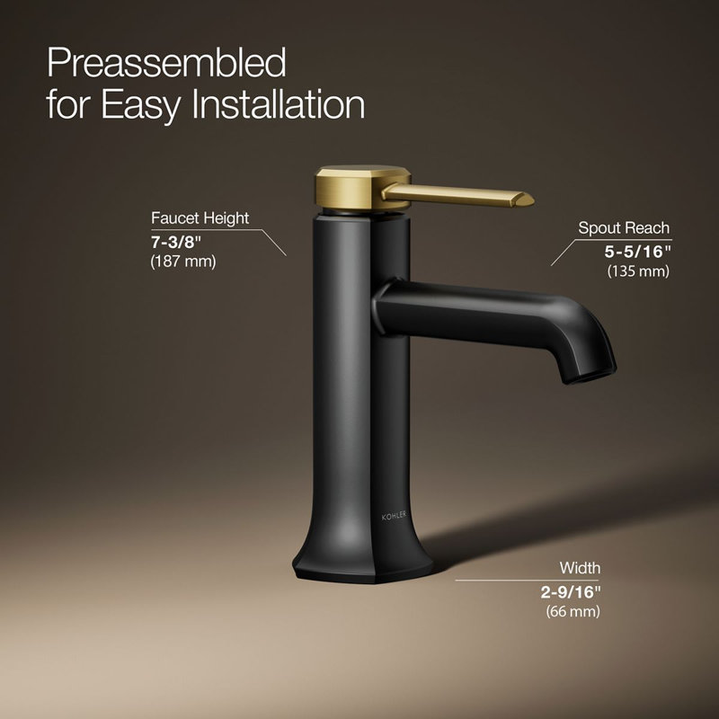 Occasion Single Hole Bathroom Faucet, Matte Black with Moderne Brass