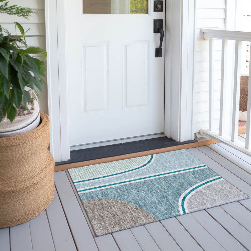 Tapis moderne lavable à la machine intérieur / extérieur ACN2505, Sarcelle, Rectangle 1 pi 8 po x 2 pi 6 po