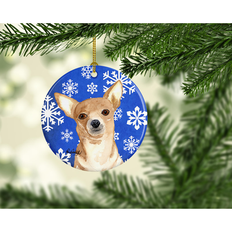 Ornement en céramique figurine suspendue flocon de neige chihuahua