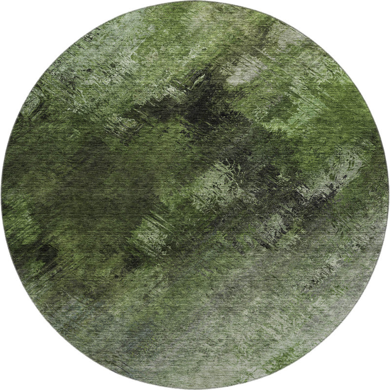 Premium Machine Washable Cerrito AMF590 Green Rug, Round 8'