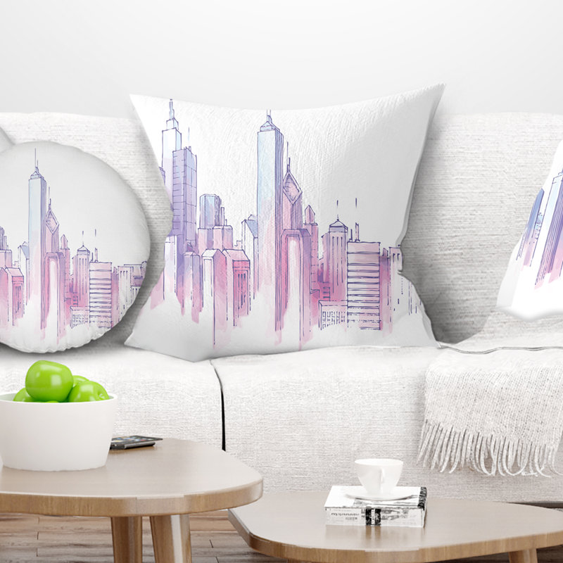 Coussin d’horizon cityscape painting city, 16 po x 1 po, Coussin décoratif