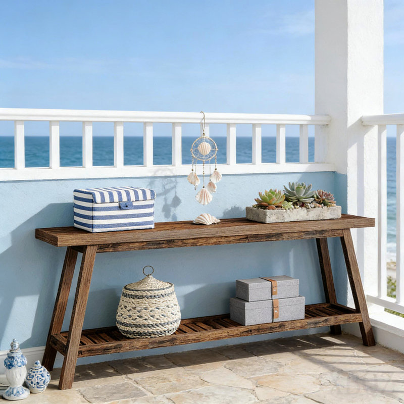 2-Tier Sofa Table,Console Table,Extra-Long Entryway Table, Brown