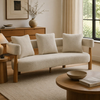 Luxe 76.5 in. Curved 3 Seater Modern Upholstered Boucle Sofa,Sesame