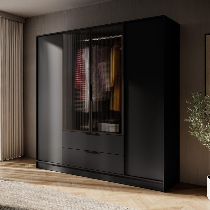 Cayslee 2 Door Manufactured Wood Wardrobe, Black