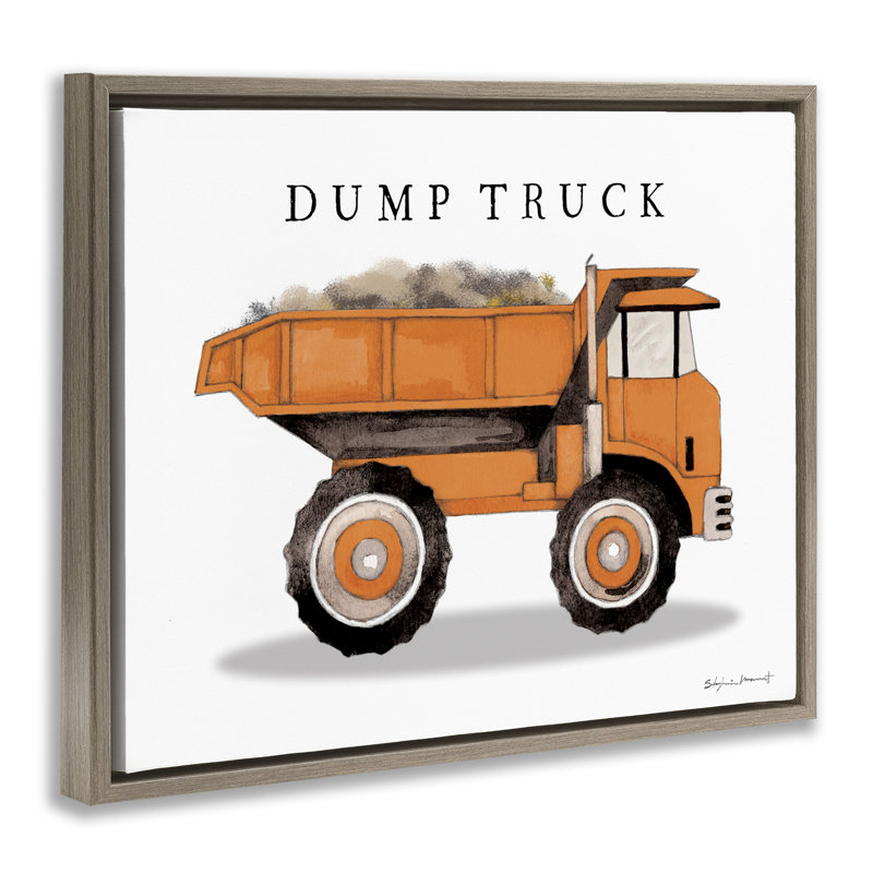 "Dump Truck Construction", art mural encadré par Stephanie Workman Marrott, Cadre flottant orme Montalcino, H 17 po x l 21 po