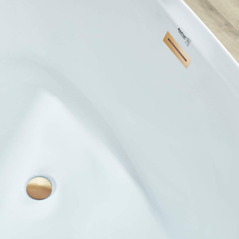 71" x 33" Freestanding Soaking Acrylic Bathtub, White/Titanium Gold