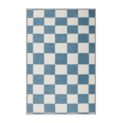 Tapis gris à carreaux lavable à la machine