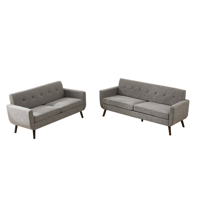  Ensemble de causeuse et canapé, ensemble de salon rembourré et capitonné 2 pièces, Gris