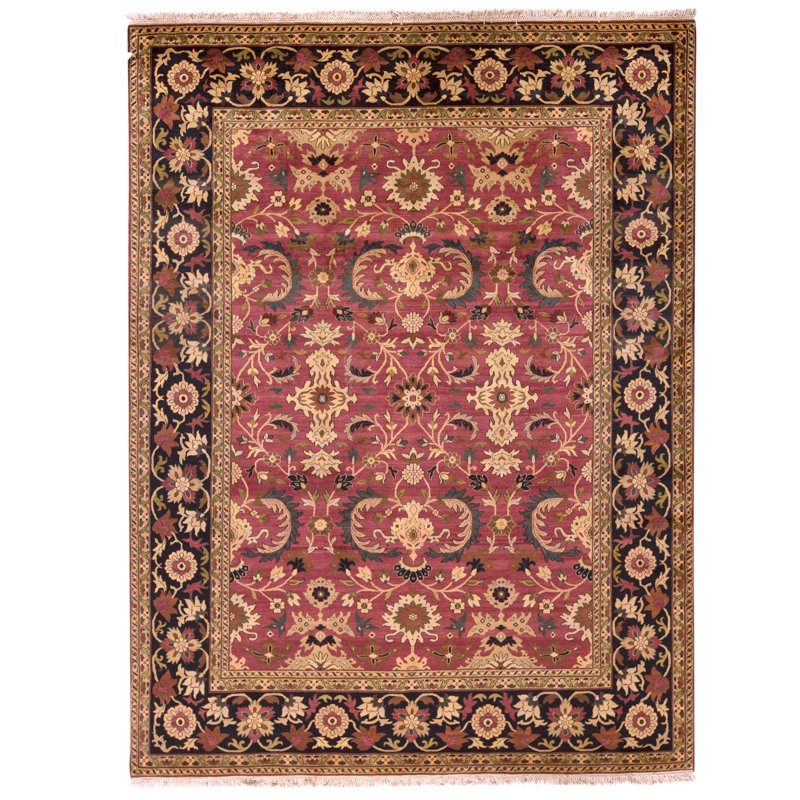Tapis rouge et noir noué à la main de haute qualité