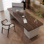 Bureau rectangulaire en bois massif brun noisette + blanc-311542164-311542166
