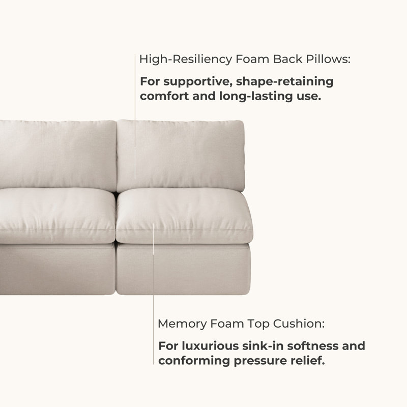 Boneless Modular Sectional Sofa Module, Upholstered Cloud Couch Ottoman, No Assembly Required, White