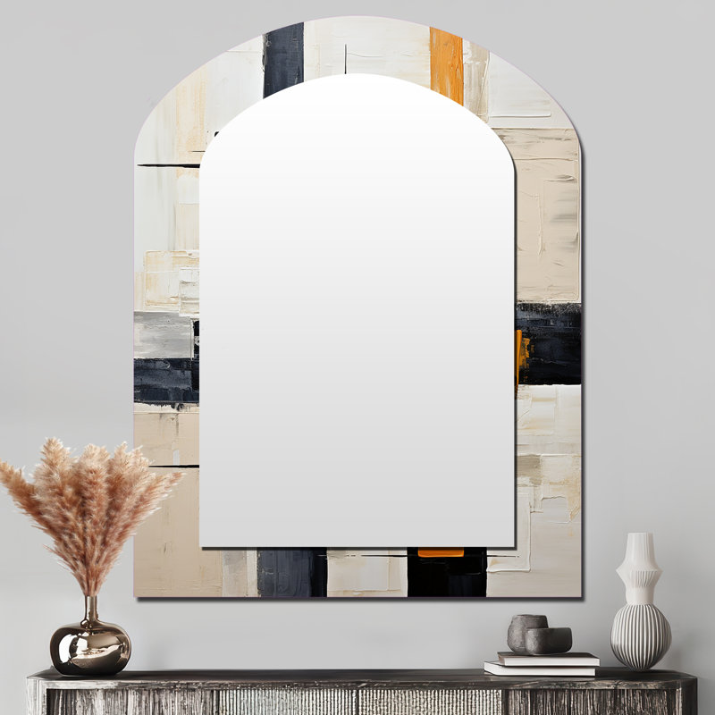 Ivory Illusions Abstract Shapes II - Miroir décoratif en forme d'arche abstraite sur métal, 43 po x 33 po
