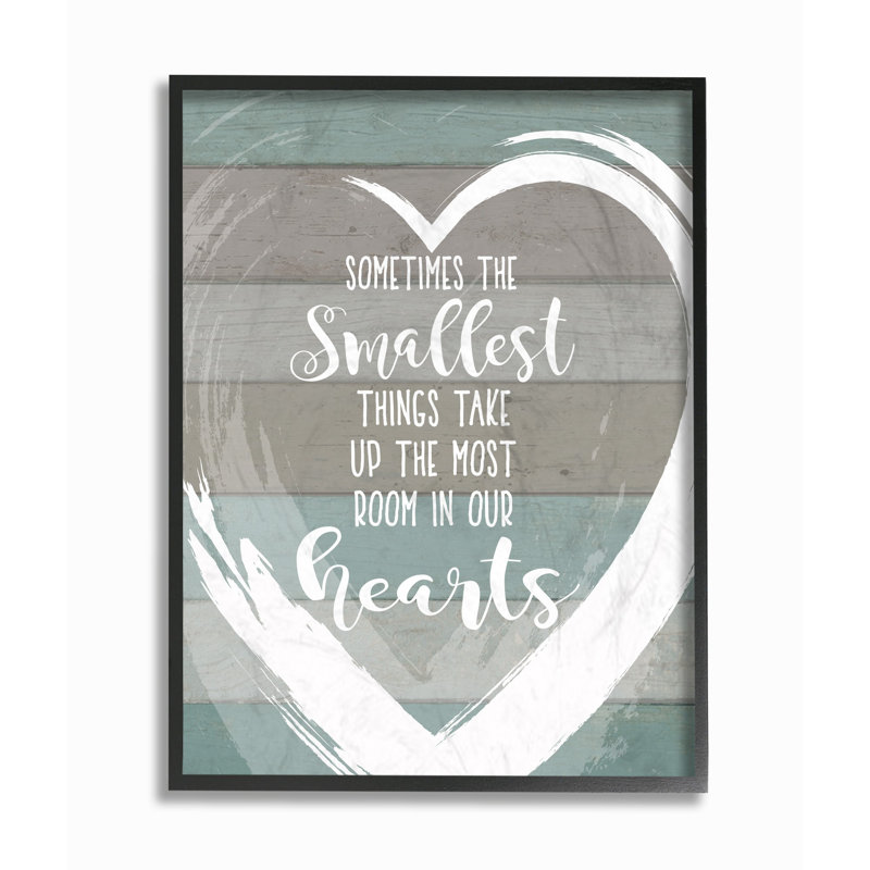 «Smallest Things Most Room in Heart Planked» par Lettré et doublé - impression d'art textuel, H 14 po x l 11 po x P 1,5 po