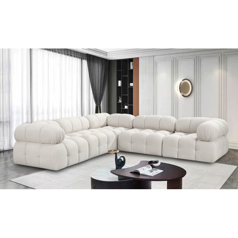 Ames Upholstered Sofa, Cream Boucle Fabric, 2 Armless, 3 Corner