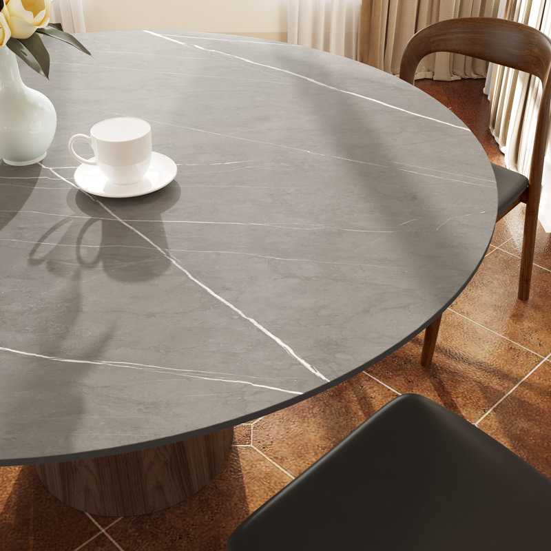 Ikerne Light Gray Sintered Stone Wooden Dining Table For 4/6/8, 29.52"H x 53.15"L x 53.15"W